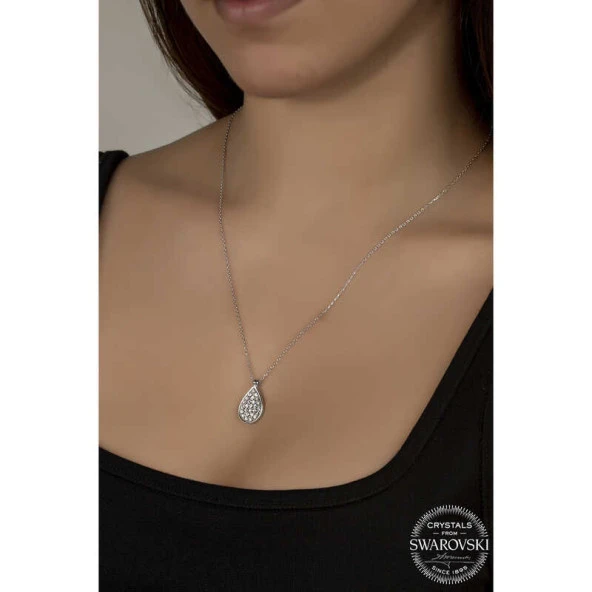 Swarovski Crystal Taşlı Damla Gümüş Kadın Kolye ürün görseli 1