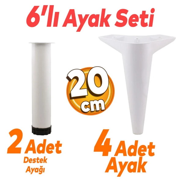 Aspen 6'lı Set Mobilya Tv Ünitesi Koltuk Kanepe Konsol Destek Ayağı Ayakları 20 Cm Ayak Beyaz ürün görseli 1