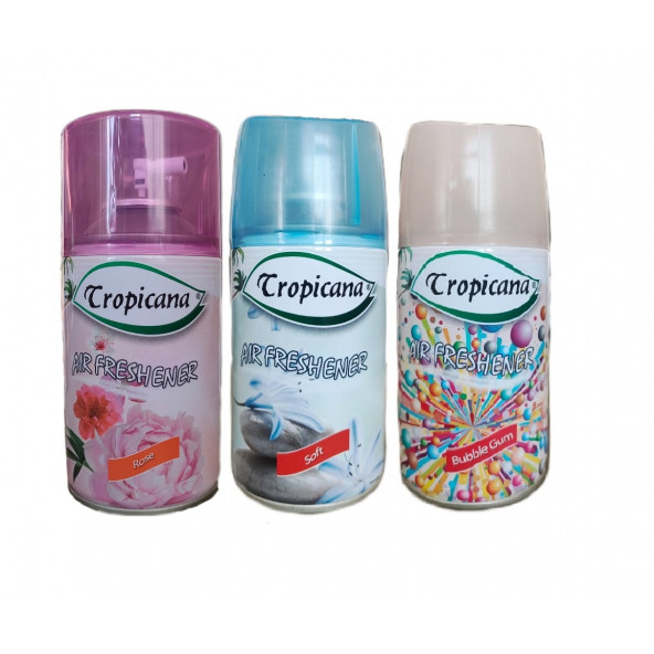 Tropicana Air Freshener Oda Kokusu Rose Gül Soft Hafif Bubble Gum Ferahlık Koku Parfüm Sprey 260 Ml X 3 Adet ürün görseli 1
