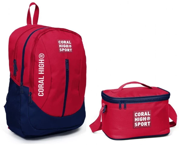 Coral High Sport Kırmızı Lacivert Okul Sırt Çantası Beslenme Seti - USB Çıkışlı ürün görseli 1