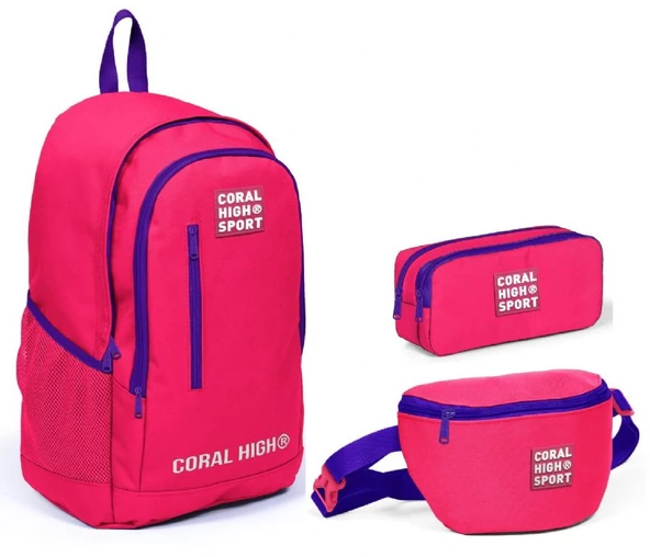 Coral High Sport Neon Mercan Ortaokul Lise Sırt Çanta Seti ürün görseli 1