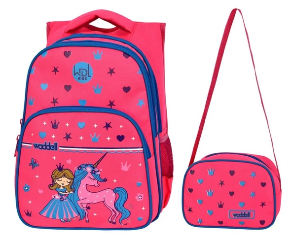WaddellBag Kız Çocuk Üç Gözlü Pembe Unicorn İlkokul Sırt Çanta ve Beslenme Çantası Seti ürün görseli 1