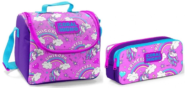 Coral High Beslenme Çantası ve Kalemlik Takım - Pembe - Unicorn - Kız Çocuk ürün görseli 1