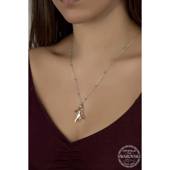 Swarovski Crystal Taşlı Top Zincir Mercan Gümüş Kadın Kolye ürün görseli 1