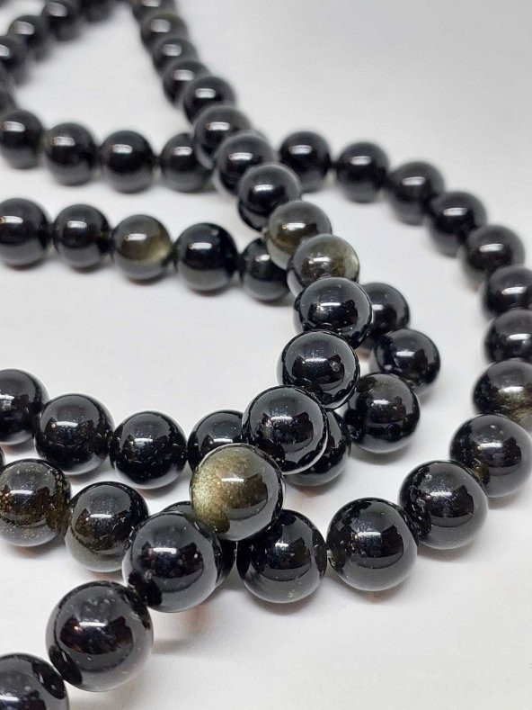 Golden & Siyah Obsidyen Taşı Dizi 10mm ürün görseli 1
