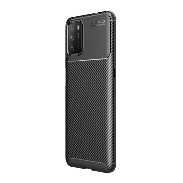 Smcase Xiaomi Poco M3 Kılıf Karbon Dokulu Silikon  Nano Ekran Koruyucu ürün görseli 1