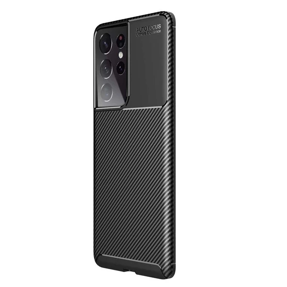 Smcase Samsung Galaxy S21 Ultra 5G Kılıf Karbon Dokulu Negro Silikon  Tam Kapatan Ekran Koruyucu ürün görseli 1
