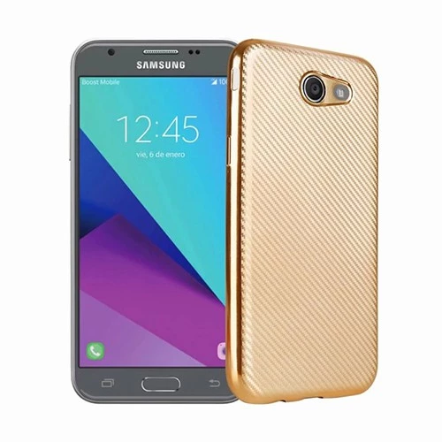 FitCase Galaxy J7 2017 Elektroliz Carbon Desen Arka Kapak Gold ürün görseli 1