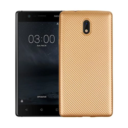 FitCase Nokia 3 Carbon Desen Arka Kapak Gold ürün görseli 1