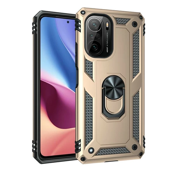Smcase Xiaomi Redmi K40 Kılıf Vega Yüzüklü Tank Silikon  Nano Ekran Koruyucu ürün görseli 1