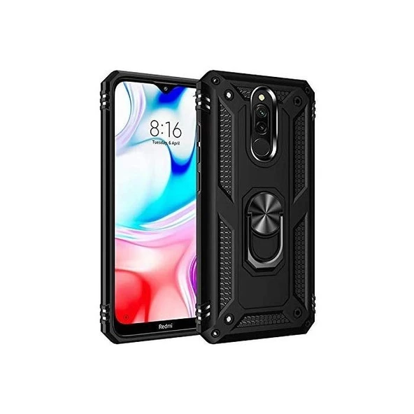 Smcase Xiaomi Redmi 8A Kılıf Vega Yüzüklü Çift Katmanlı Tank Kapak  Nano Ekran Koruyucu ürün görseli 1