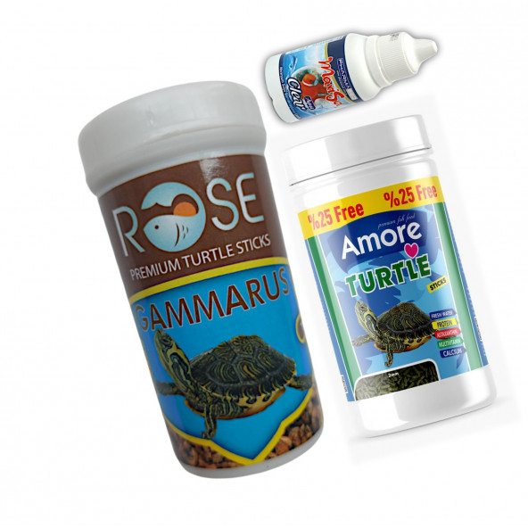 Rose Gammarus 250 ml Turtle Sticks 125 ml Sürüngen Su Kaplumbağası Yemi ve Clear Berraklaştırıcı ürün görseli 1