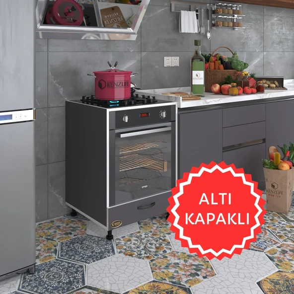 Kenzlife ankastre modülü kabini malik ejder gri fırın ocak dolabı kapaklı ayarlı ayaklı ürün görseli 1