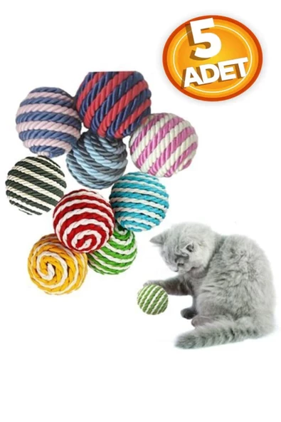 (5 Adet ) Ip Sarma Renkli Kedi Oyun Topu 4 Cm (kedi Oyuncağı ürün görseli 1