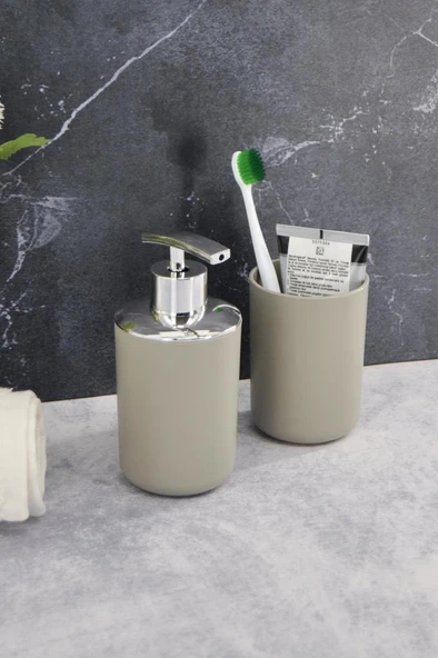 2'li Set Bej, Diş Fırçalık Ve Sıvı Sabunluk - Brasil Model ürün görseli 1
