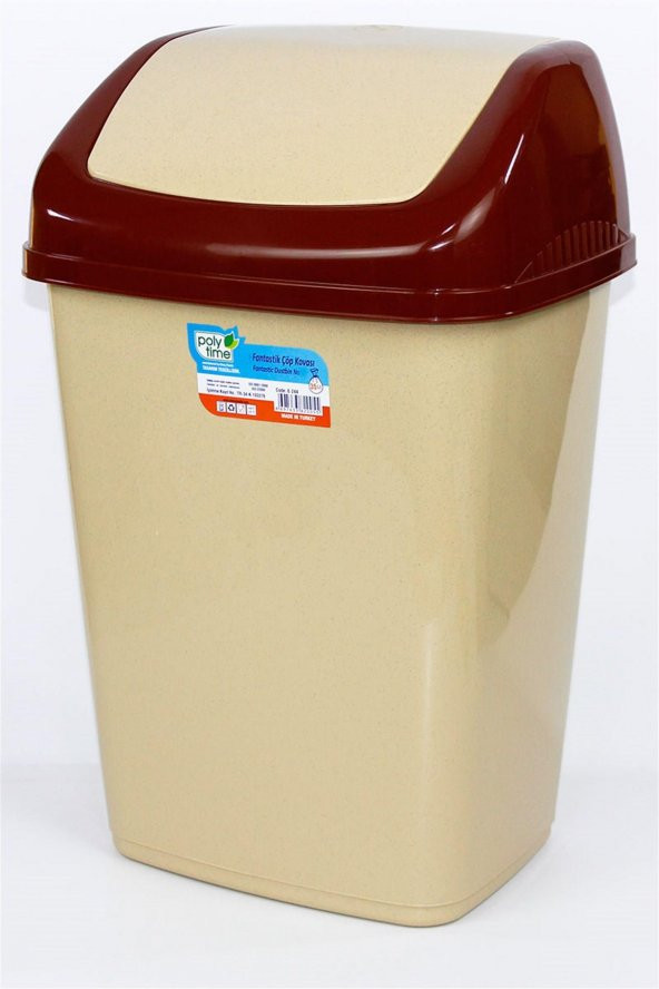 Polytime Sallanır Kapak Ofis Banyo Mutfak Bahçe Çöp Kutusu Kovası / 50 Litre / Krem / 68 x 41 x 33 Cm. ürün görseli 1