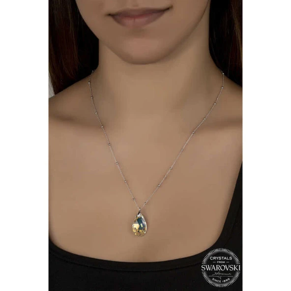 Swarovski Crystal Taşlı Top Zincir Damla Gümüş Kadın Kolye ürün görseli 1