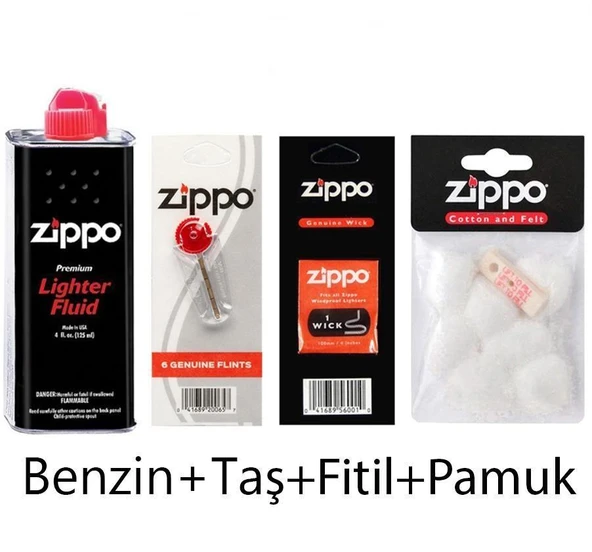 Zippo Çakmak Benzin+Taş+Fitil+Pamuk Keçe Seti ürün görseli 1