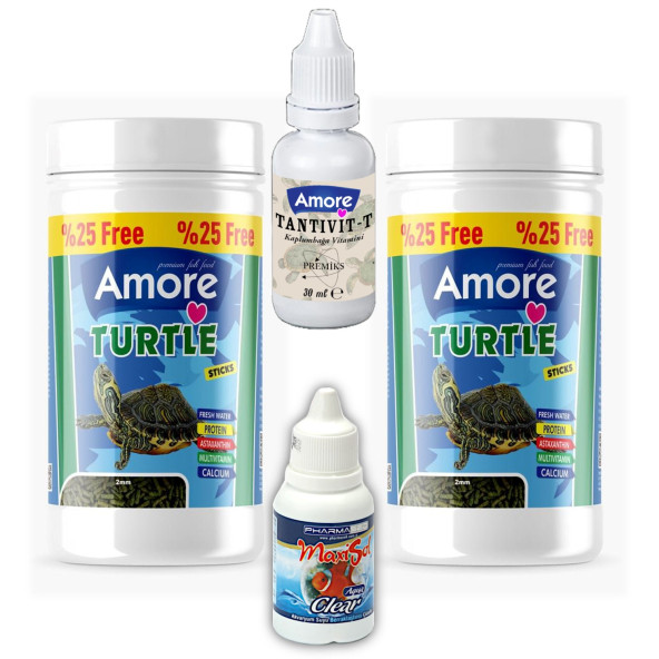 Amore Turtle Green Calcium Sticks 2x125 ml Su Kaplumbağası Yemi Clear Vitamin Seti ürün görseli 1