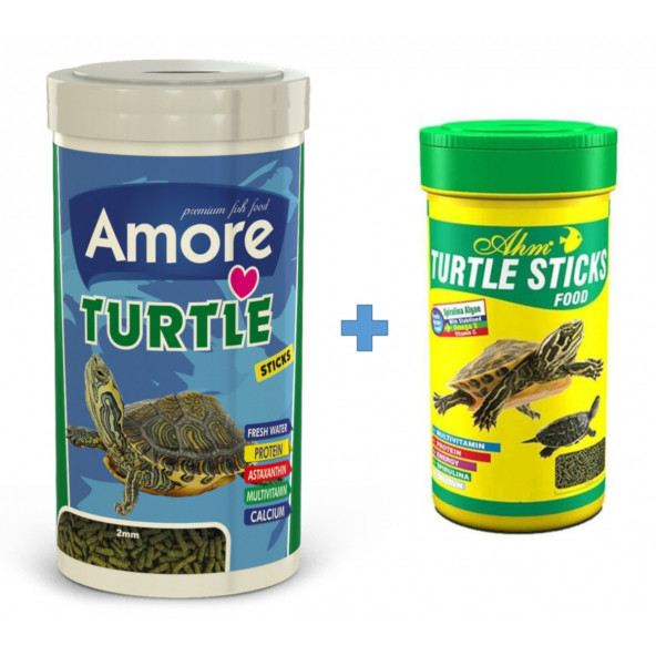 Amore Turtle Sticks 1000 ml ve AHM Turtle 250 ml Kutu Kaplumbağa Yemi ürün görseli 1