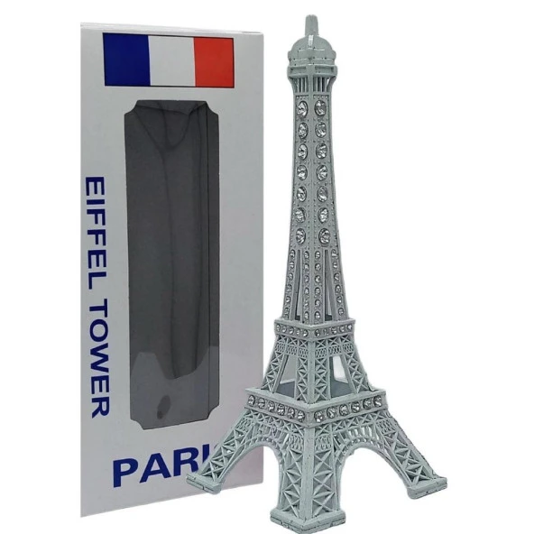 Metal Paris Eyfel Kulesi Beyaz Kristal Taşlı 18cm ürün görseli 1