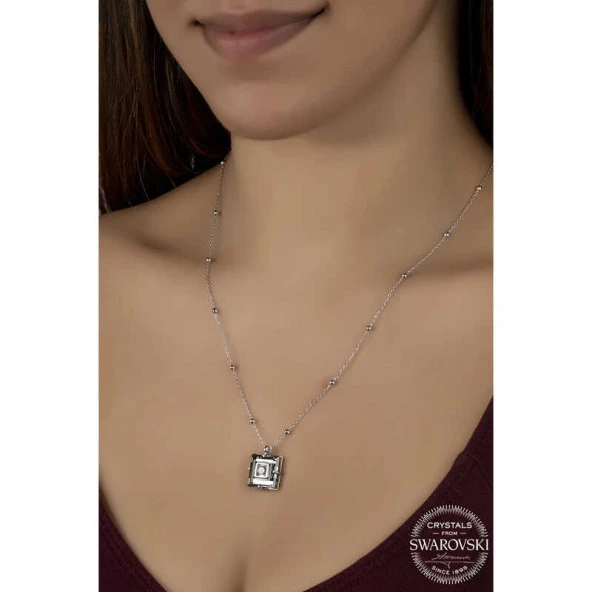Swarovski Crystal Taşlı Top Zincir Siyah Elmas Gümüş Kadın Kolye ürün görseli 1