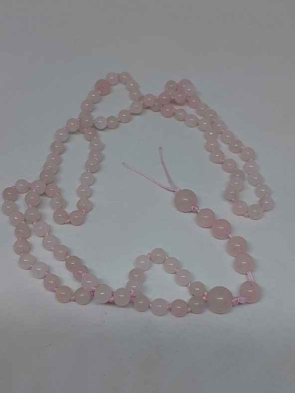 Pembe Kuvars Taşı Tesbih 6mm 99luk Ara Düğümlü El Yapımı ürün görseli 1