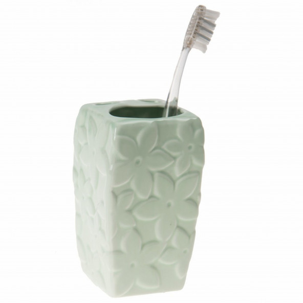 LY-J111B SERAMİK DİŞ FIRÇALIK ÇİÇEKLİ MAVİ MODEL 7X7X12CM ürün görseli 1