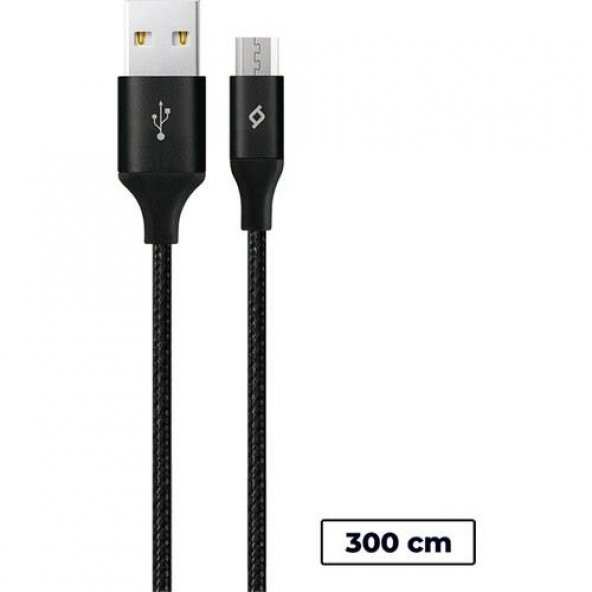 Ttec 2DK22S Alumicable XXL Micro USB Şarj Kablosu 3 Metre Siyah ürün görseli 1