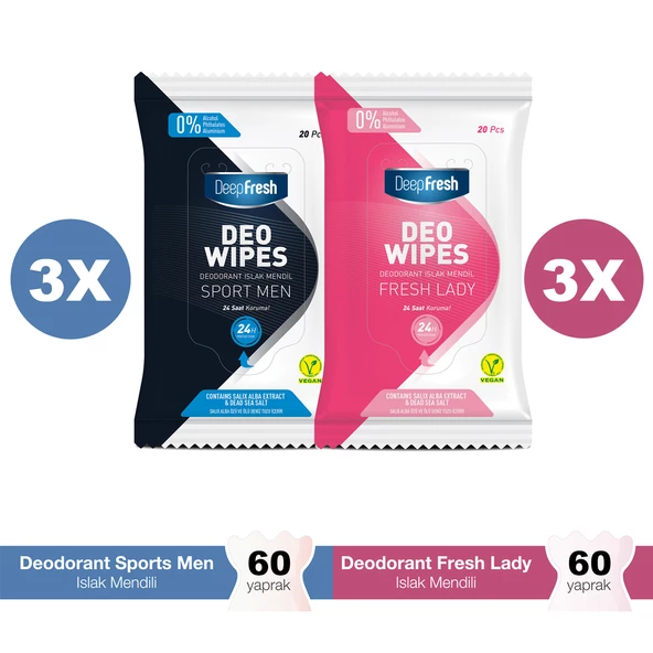 Deep Fresh Deodorant Mendil Kadın ve Erkek Set 6 x 20 Yaprak ürün görseli 1
