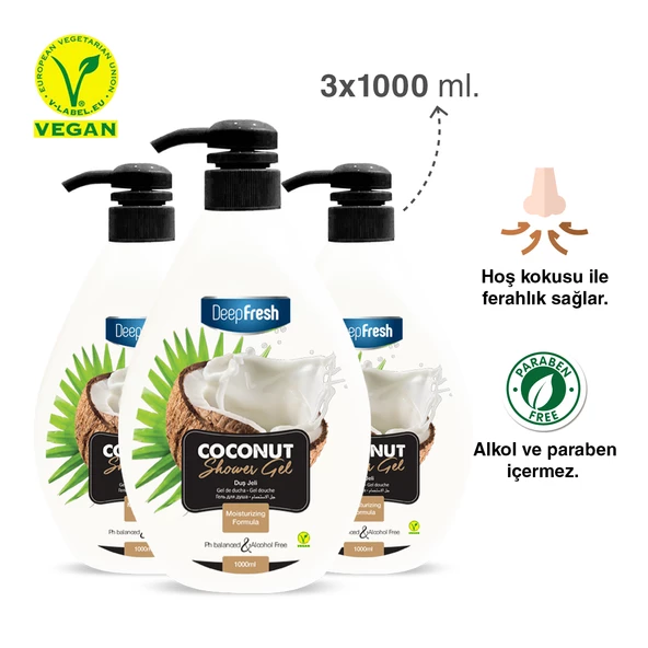 Deep Fresh Duş Jeli Coconut 3 x 1 lt - Resim 2