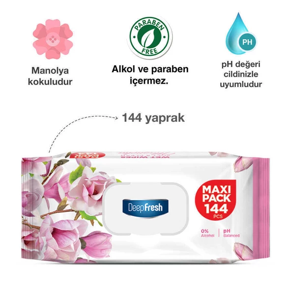 Deep Fresh Maxi Pack Islak Mendil Manolya 144 Yaprak - Resim 6