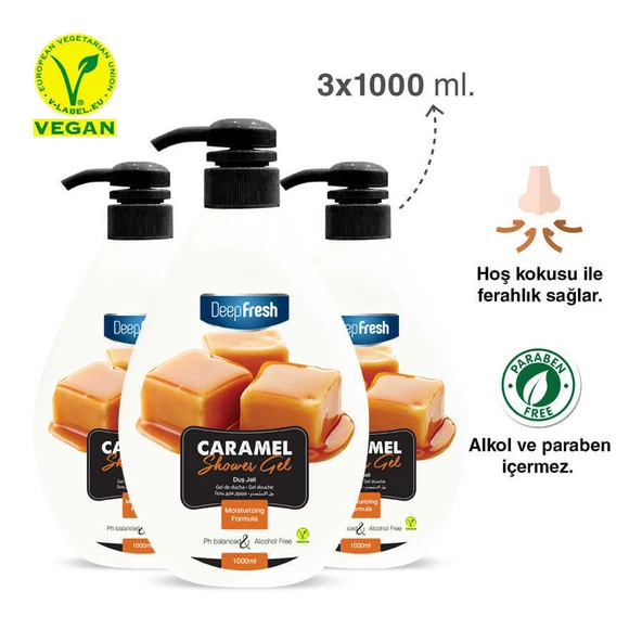 Deep Fresh Karamel Duş Jeli 3 x 1 lt - Resim 6