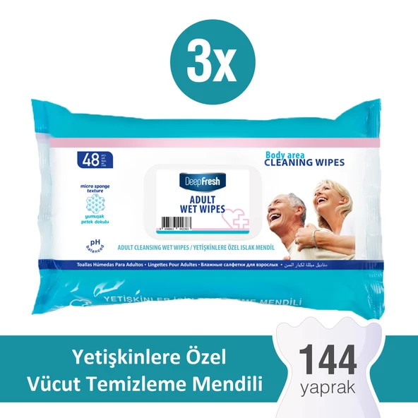 Deep Fresh Yetişkin Vücut Temizleme Mendili 3 lü Paket 144 Yaprak ürün görseli 1