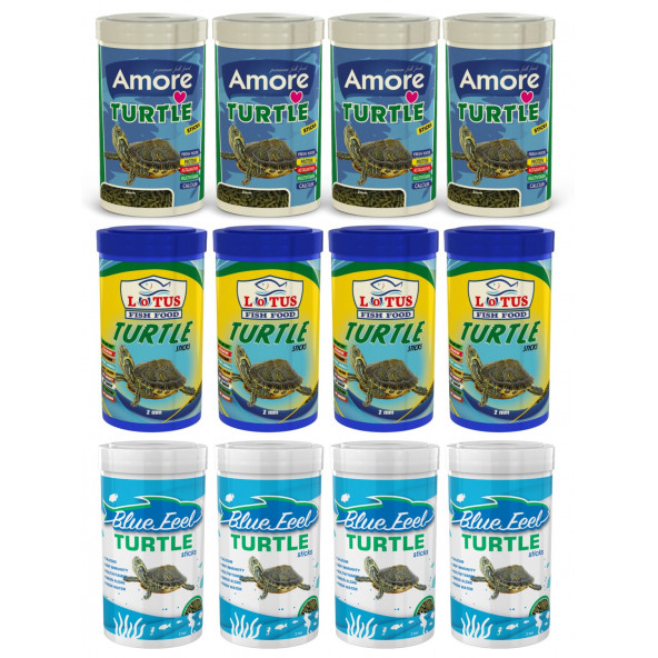 Amore Turtle Sticks 4x250ml  BlueFeel 4x250ml  Lotus 4x250ml Kutu Kaplumbağa Yemi ürün görseli 1