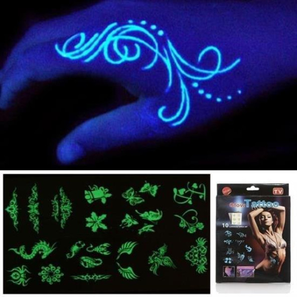 Kanserojen Madde İçermeyen Geçici Fosforlu Dövme Sticker Seti ürün görseli 1