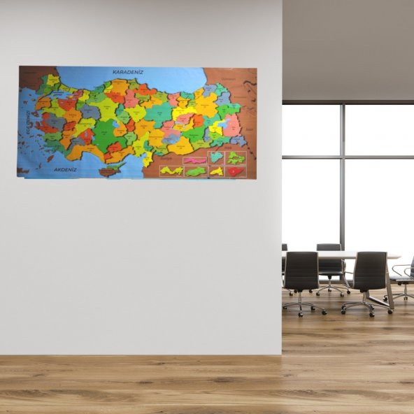 Renkli Türkiye Haritası Manyetik Yapıştırıcı Gerektirmeyen Duvar Tablosu 118 CM x 56 CM ürün görseli 1