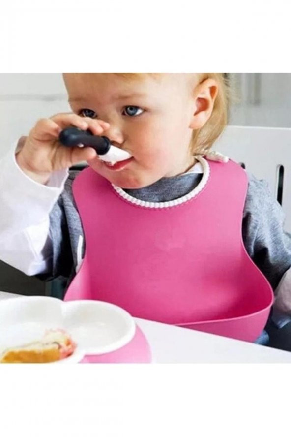 Çocuk Bebek Mama Önlüğü Dökülme Engelleyici Bükülebilir Pembe ürün görseli 1