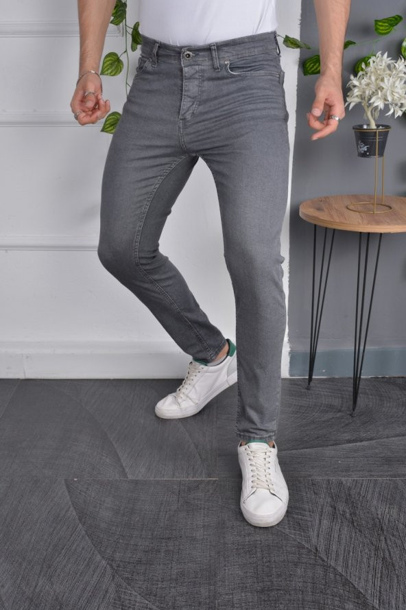 Erkek Jeans Skinny Fit Likralı Antrasit Gri Dar Paça Kot Pantolon ürün görseli 1