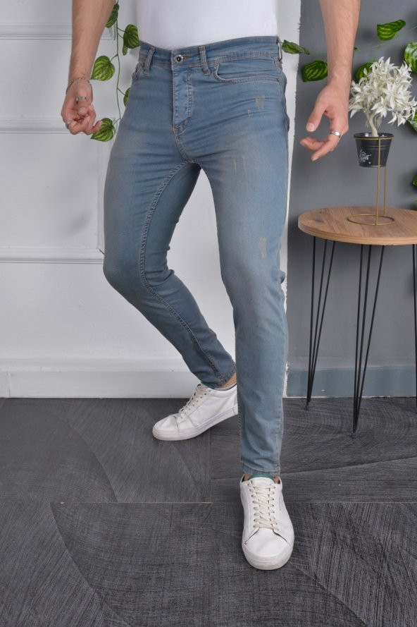 Erkek Jeans Slim Fit Likralı Mavi Dar Kesim Tırnaklı Kot Pantolon ürün görseli 1
