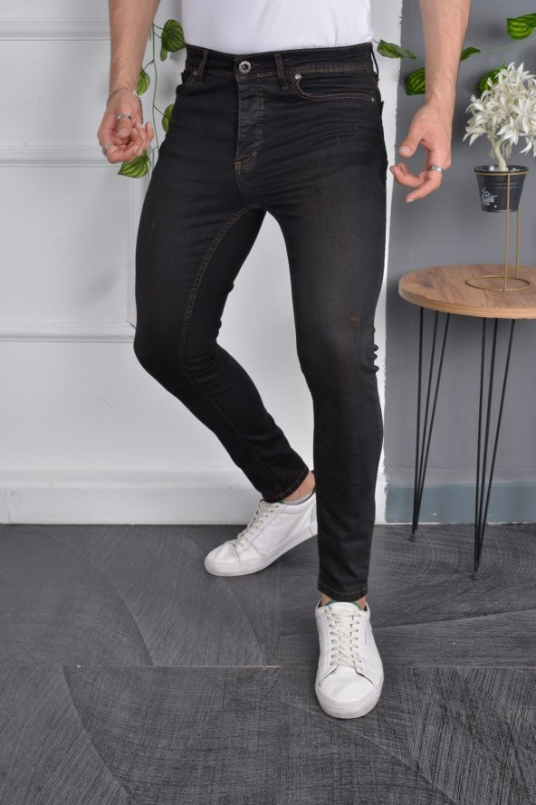 Erkek Jeans Slim Fit Likralı Dar Kesim Siyah Kot Pantolon ürün görseli 1