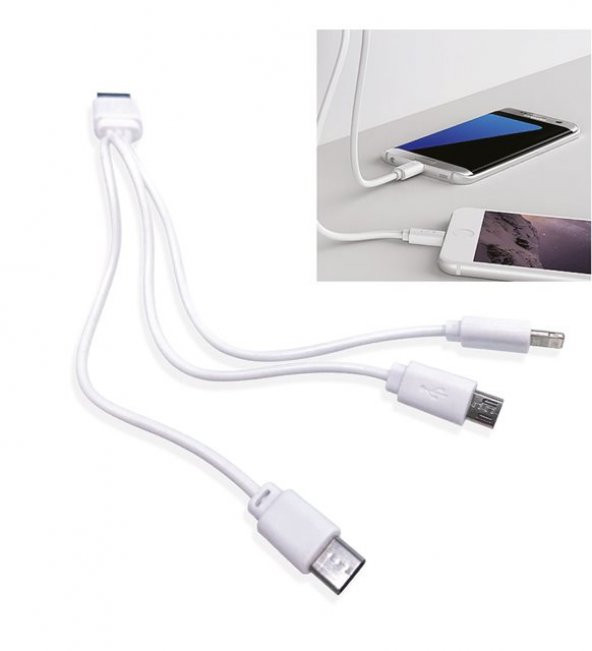 3lü Şarj Kablosu (Micro, Lightning, Type-C) ürün görseli 1
