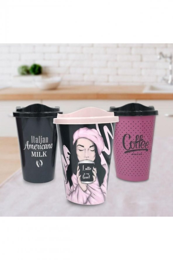 3 Adet Kahve Bardağı Seti Dekoratif Plastik Kahve Muhafaza Bardağı ürün görseli 1