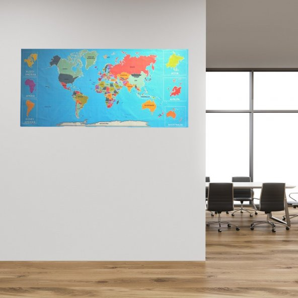 Renkli Atlas Dünya Haritası Manyetik Yapıştırıcı Gerektirmeyen Duvar Stickerı 118 CM - 56 CM ürün görseli 1