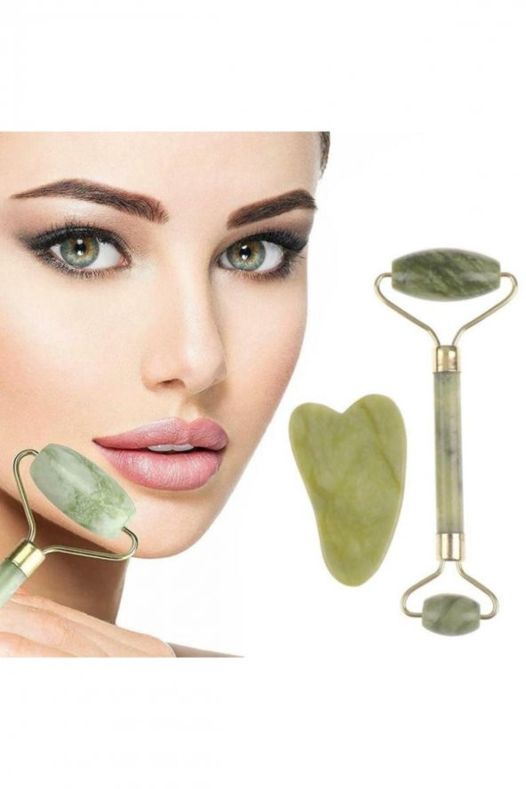 Çift Taraflı 2li Cilt Yüz Masaj Aleti Jade Roller Yeşim Taşı Seti ürün görseli 1