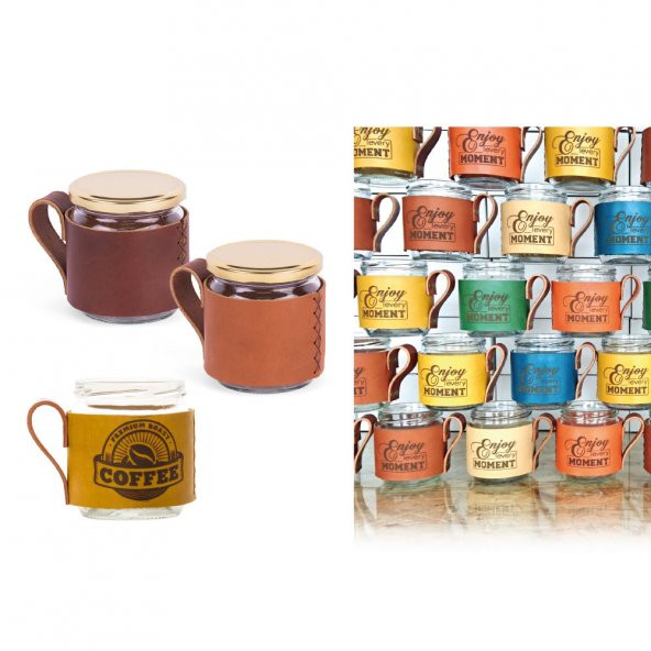 Canberra Deri Mug - Gerçek Deri Kılıflı Kavanoz Kupa ürün görseli 1