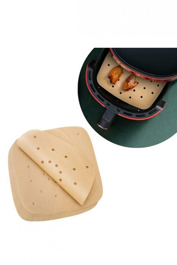 AirFryer Frütöz Pişirme Kağıdı Yağlı Yapışmaz Kare Firitöz Kağıdı Delikli Fritöz Kağıdı (100 adet) ürün görseli 1