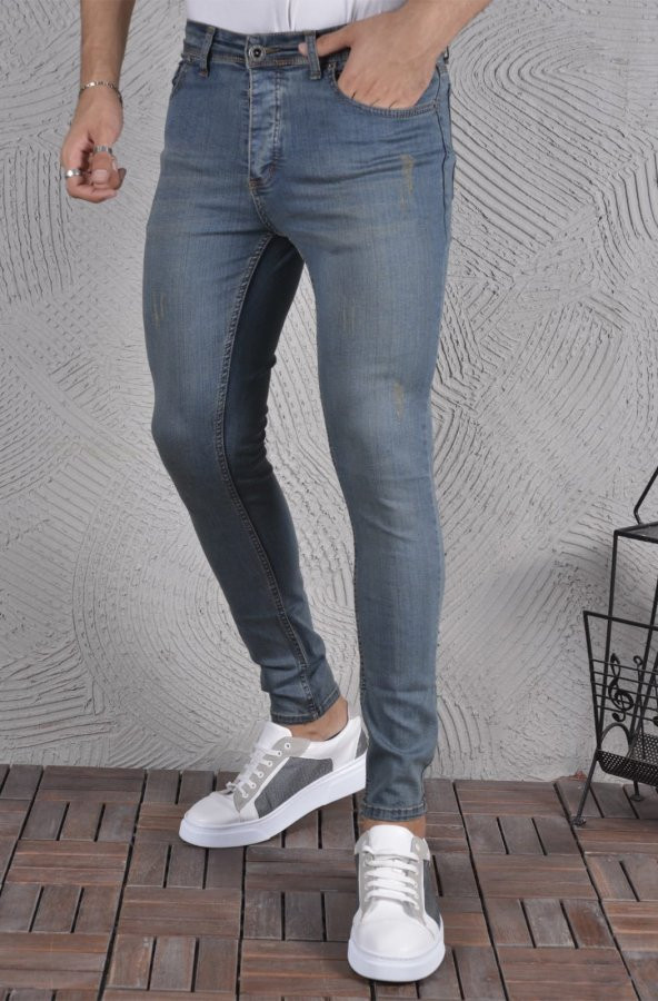 Erkek Jeans Skinny Fit Likralı İtalyan Kesim Dar Paça Tırnaklı Kot Pantolon ürün görseli 1