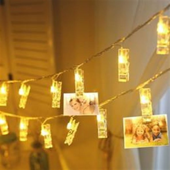 3 Metre 20li Led Işıklı Dekoratif Fotoğraf Askılığı Mandalları ürün görseli 1