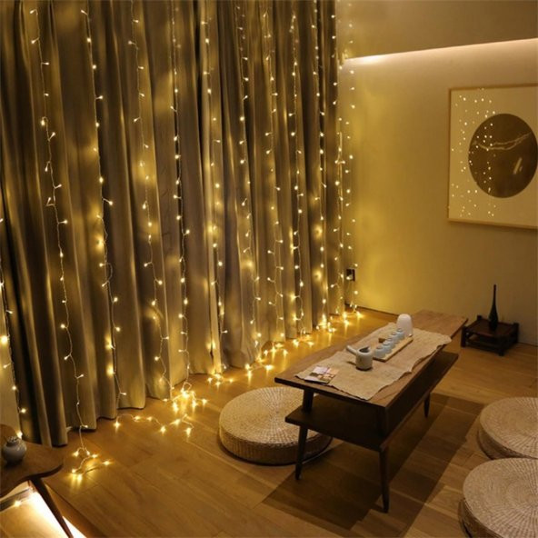 8 Fonksiyonlu 200 Led 10 Saçak Şerit Led 2x2 Perde İp Led  (Gün Işığı) ürün görseli 1
